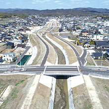 橋や河川堤防の様子